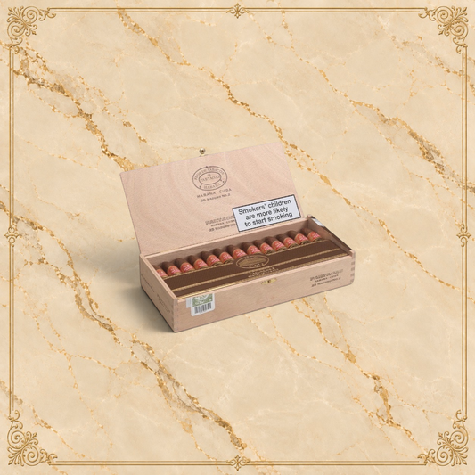 Arcadia Cigars box of Partagás Maduro No. 2 Cuban cigars featuring dark maduro wrappers in a short piramides shape.