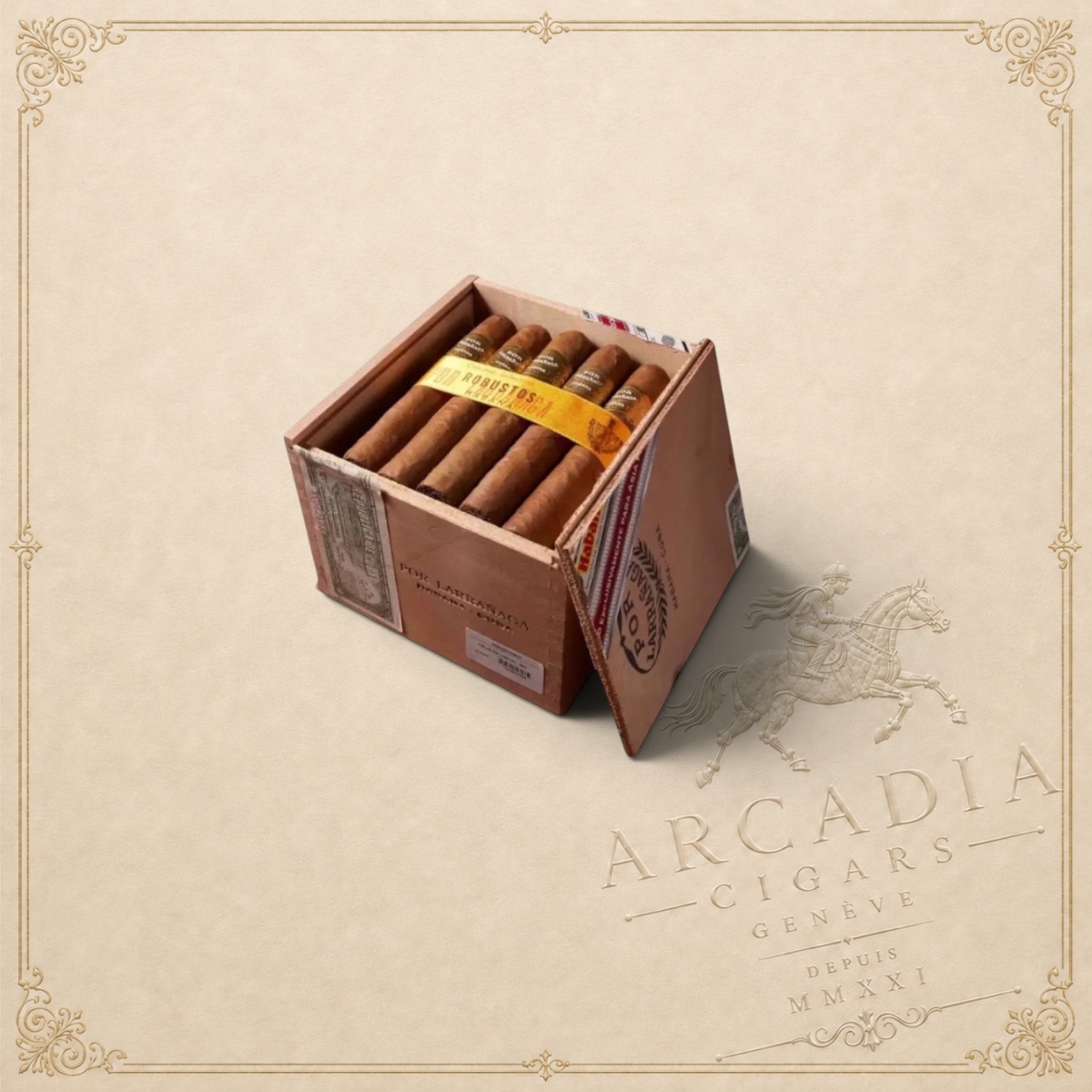 Arcadia Cigars Por Larrañaga Robustos de Larrañaga 2007 Asia Pacifico regional edition cigars in a wooden box