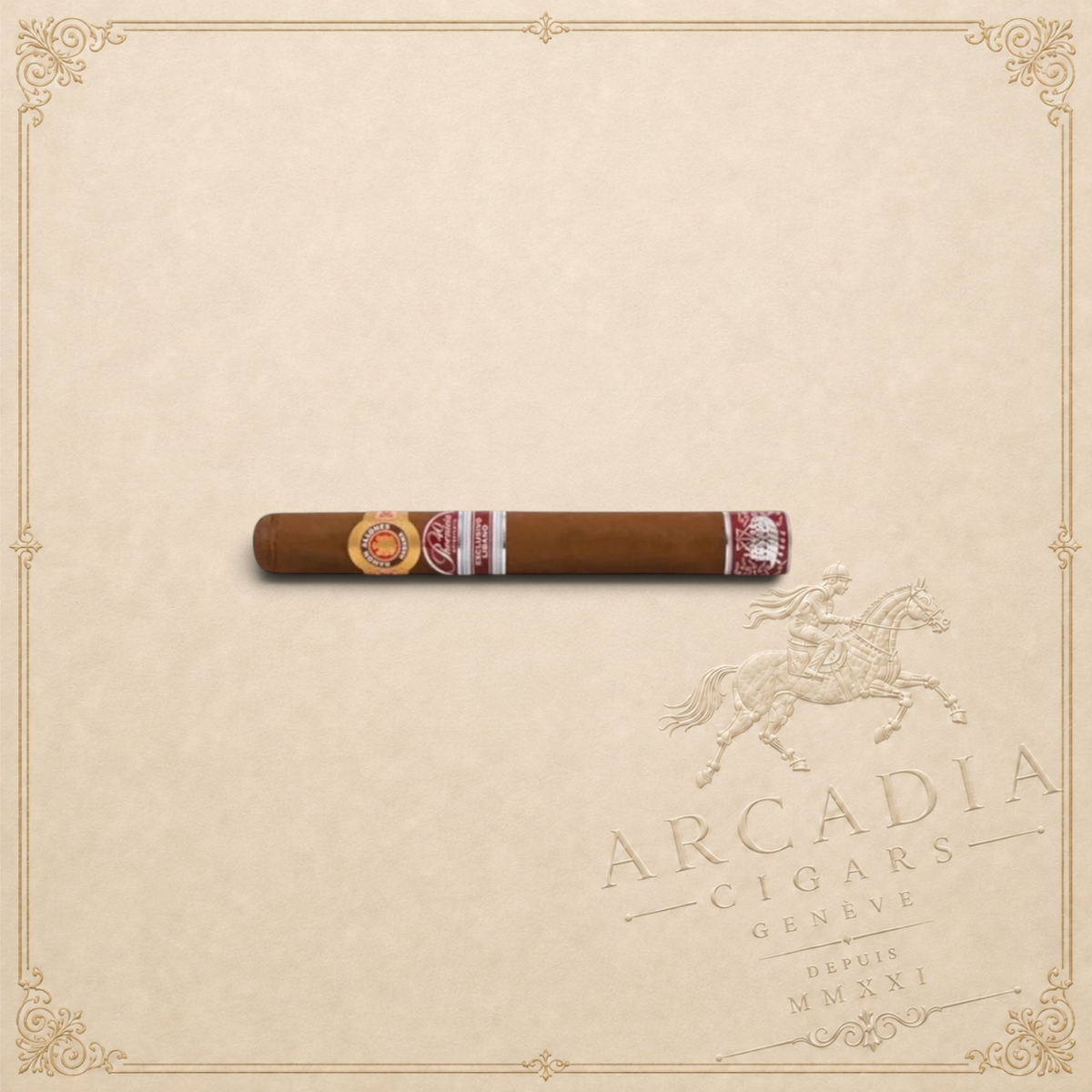 Arcadia Cigars Ramón Allones Phoenicio 40 2019 Lebanon cigar with 109 vitola and ornate regional edition bands.