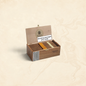 Arcadia Cigars Trinidad Fundadores box featuring premium Cuban lonsdale cigars with gold bands in a wooden case