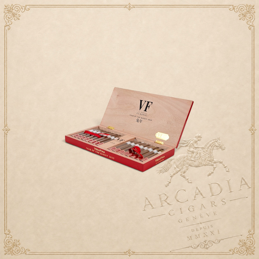 Arcadia Cigars VegaFina Torpedos Year of the Rabbit 2023 limited edition cigar box with red and wood finish