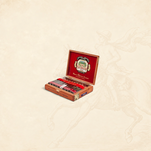 Arcadia Cigars Arturo Fuente Añejo No. 77 Shark cigars in a wooden box with a red velvet lining and branded label.