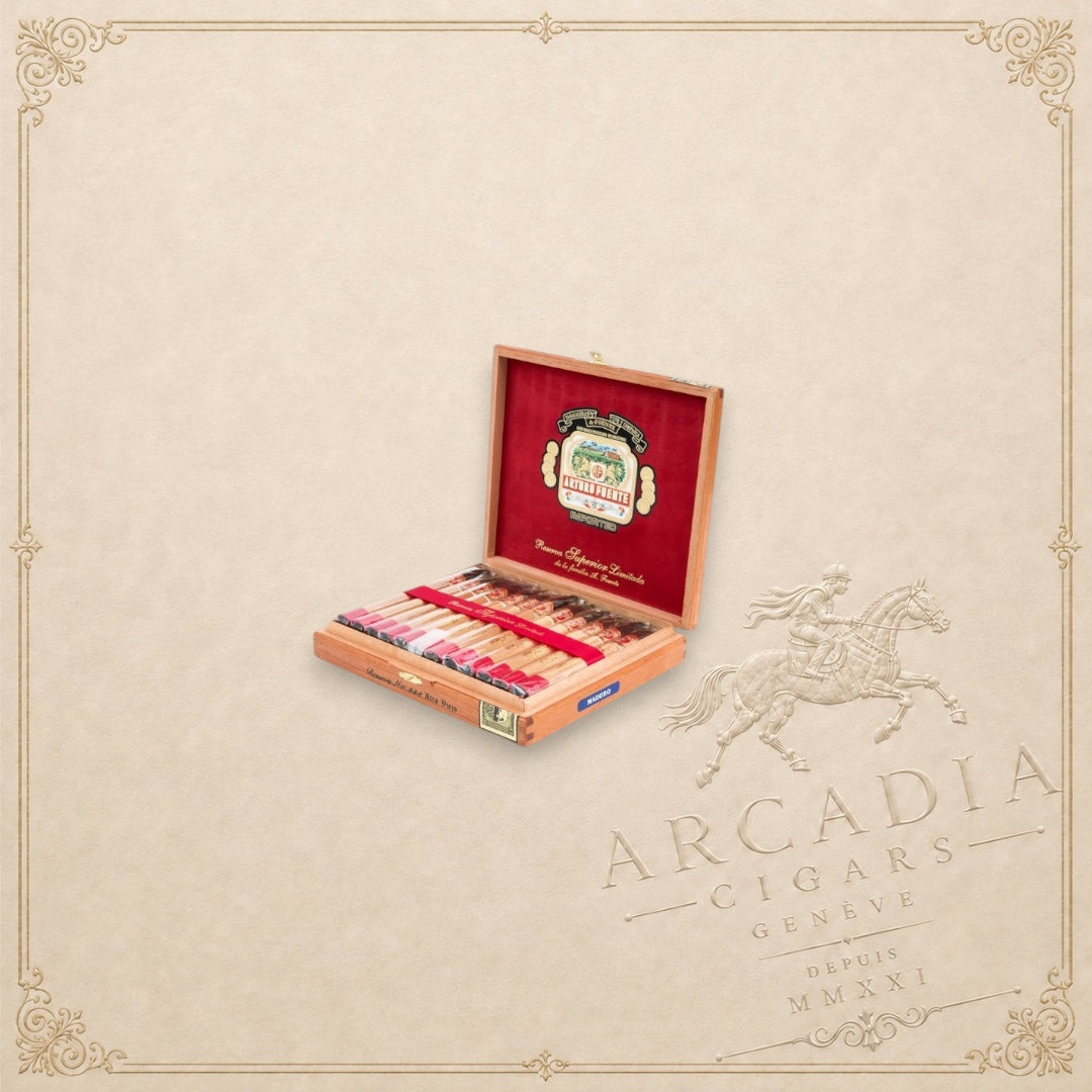 Arcadia Cigars Arturo Fuente Añejo Tres Ocho 8-8-8 cigar box with Connecticut Broadleaf Maduro cigars