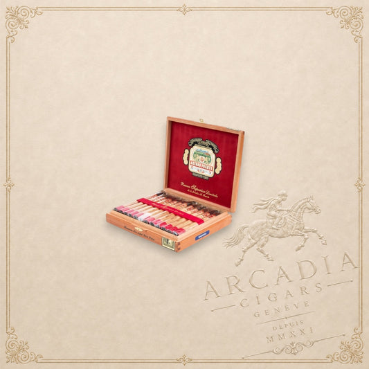 Arcadia Cigars Arturo Fuente Añejo Tres Ocho 8-8-8 cigar box with Connecticut Broadleaf Maduro cigars