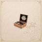 Arcadia Cigars Arturo Fuente Don Carlos Belicoso cigars in an open wooden box with a decorative interior lid label.