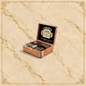 Arcadia Cigars Arturo Fuente Don Carlos Belicoso cigars in an open wooden box with a decorative interior lid label.