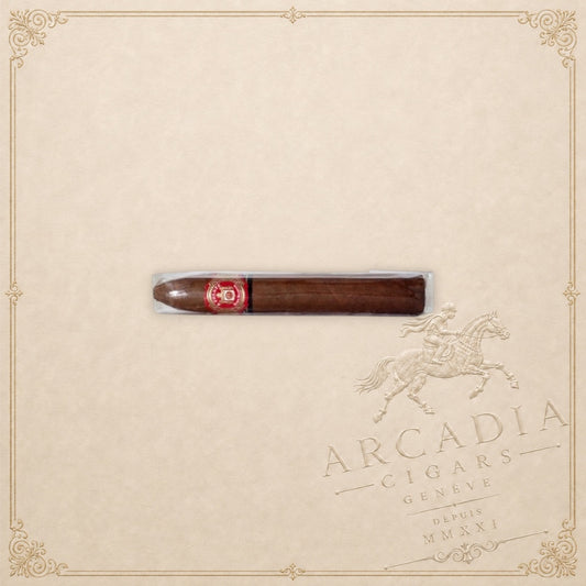 Arcadia Cigars Arturo Fuente Don Carlos Belicoso cigar with an African Cameroon wrapper in cellophane packaging
