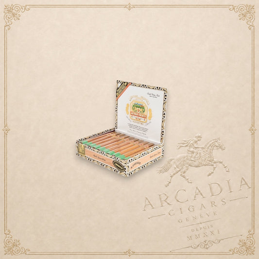 Arcadia Cigars Arturo Fuente Chateau Fuente Double Chateau cigar box with cedar sleeves on a cream background