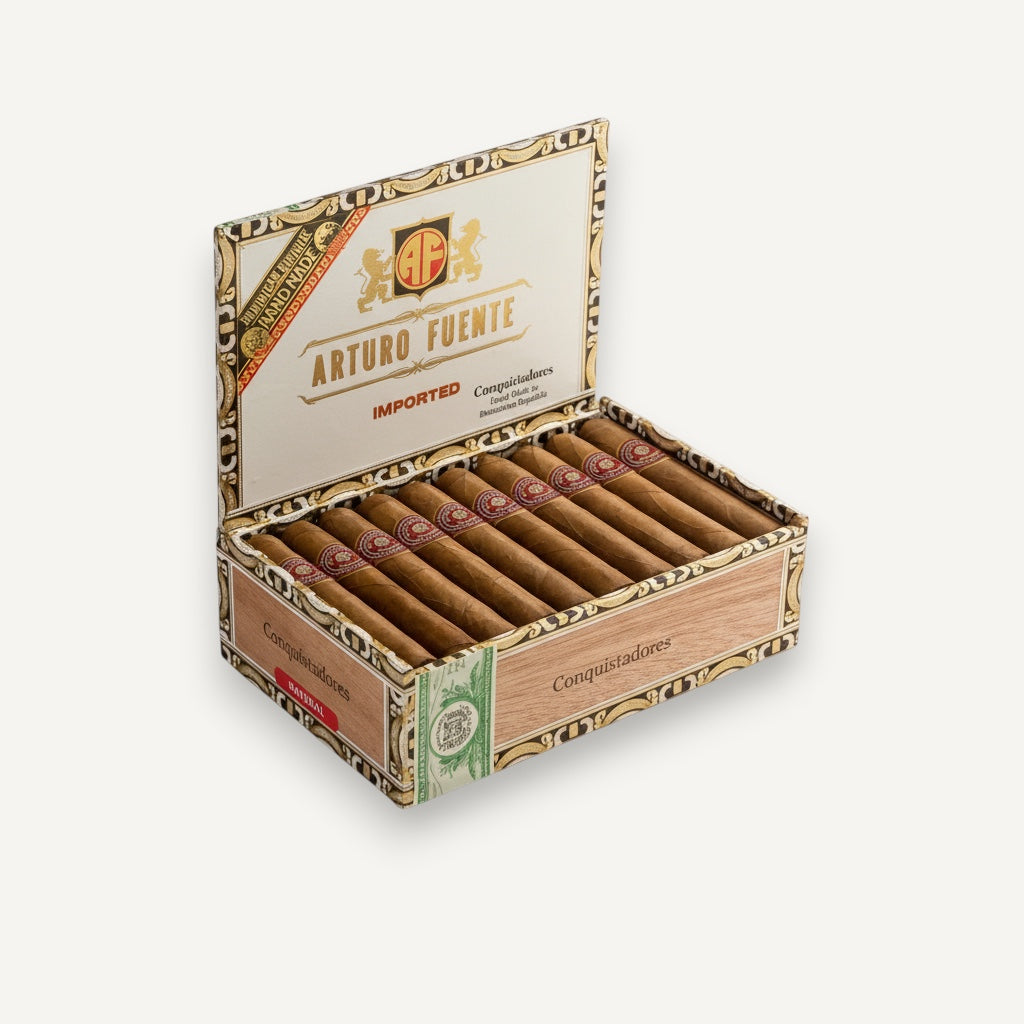 Arcadia Cigars Arturo Fuente Especiales Cazadores box of 10 Dominican cigars with Ecuadorian Habano wrappers.