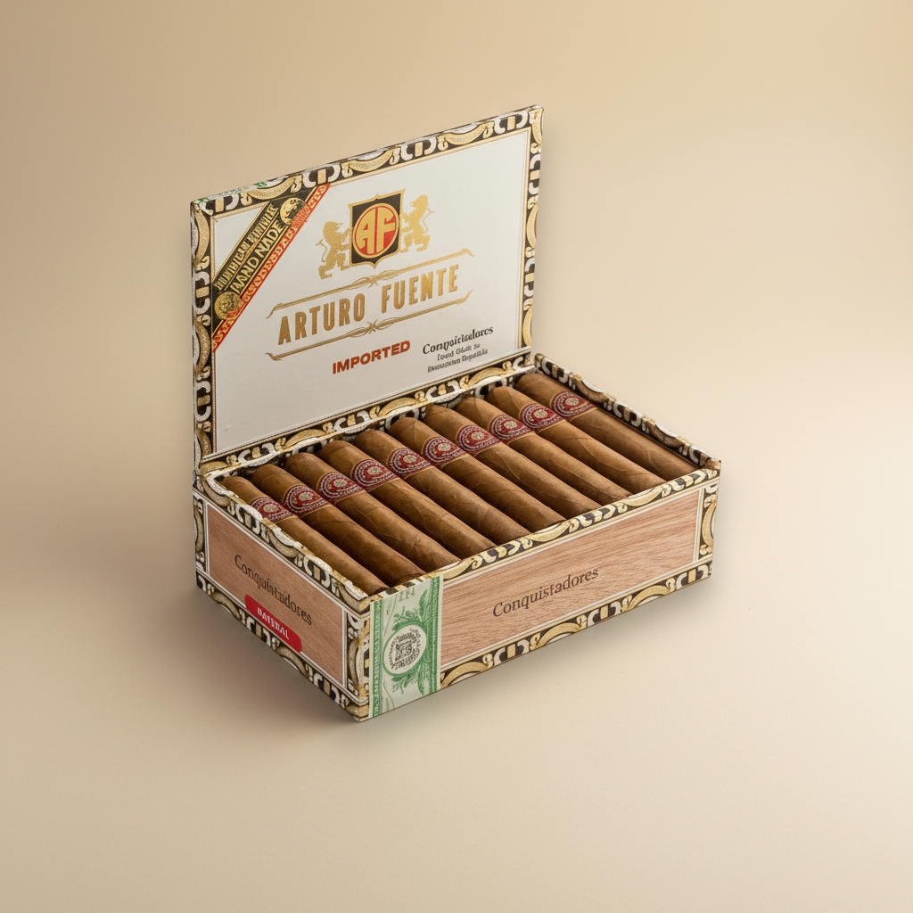 Arcadia Cigars Arturo Fuente Especiales Cazadores box of 10 Dominican cigars with Ecuadorian Habano wrappers.