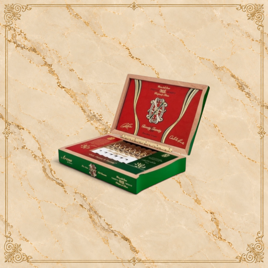 Arcadia Cigars Arturo Fuente Opus X 2020 Arena D'Amor Toro cigars in a green and red collectible box.