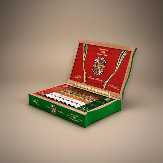 Arcadia Cigars Arturo Fuente Opus X 2020 Sol D’Amor limited edition cigars in a wooden box. Robusto Especial vitola.