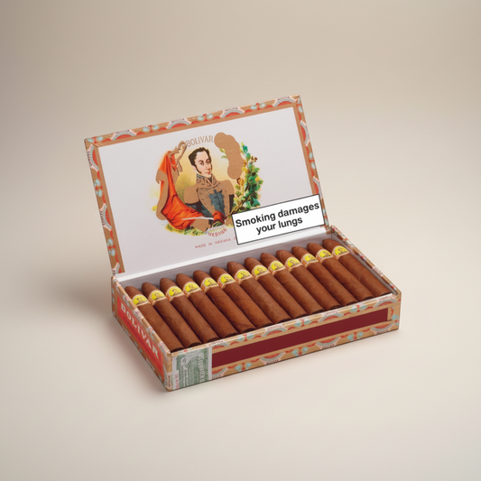 Arcadia Cigars Bolivar Belicosos Finos box of 25 full-bodied cigars with a rich brown wrapper and elegant belicoso format.