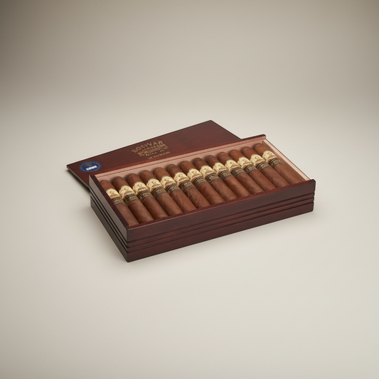 Arcadia Cigars Bolivar Regentes 2021 Limited Edition cigars in a wooden box. Full-bodied, 130mm long, 52 ring gauge.