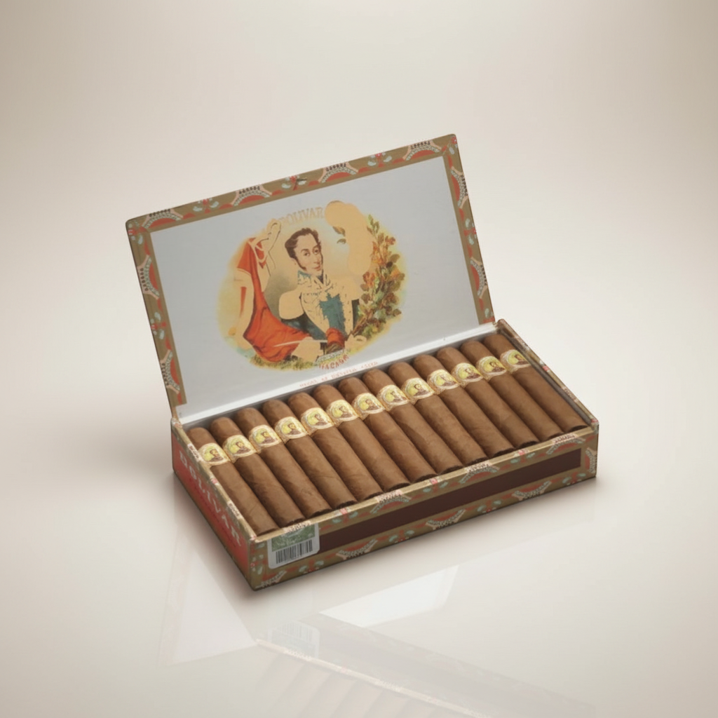Arcadia Cigars: Box of Bolívar Royal Coronas robusto cigars, full-bodied Cuban classics with rich earthy and spicy notes.