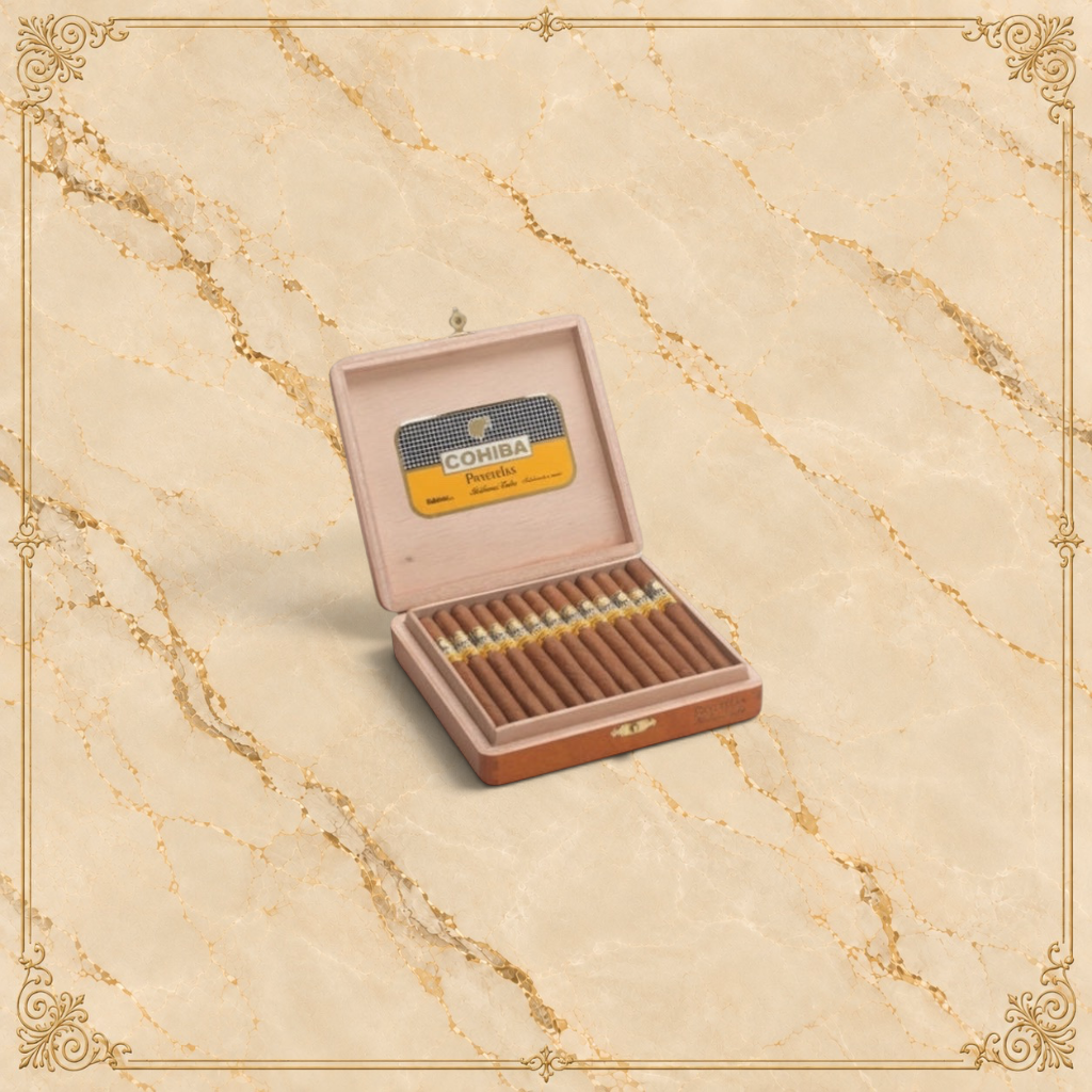Arcadia Cigars Cohiba Panetelas box of 25 Cuban cigars. Medium-bodied, slim format with notes of cream and cedar.