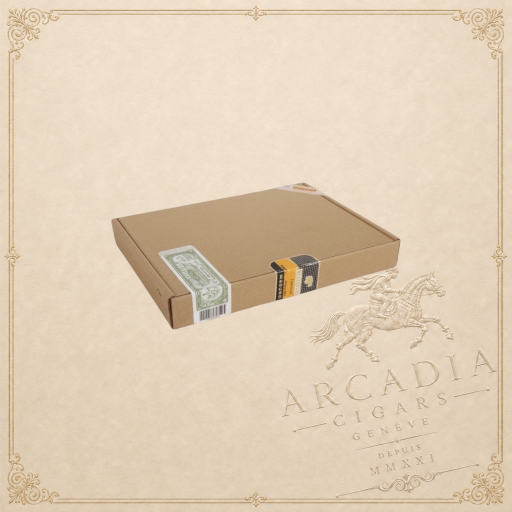 Arcadia Cigars Cohiba Piramides Extra box, featuring a cardboard exterior with green and gold band details.