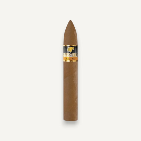 Arcadia Cigars Cohiba Piramides Extra cigar, medium to full-bodied with cedar and cocoa notes. Pirámide format.