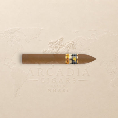 Arcadia Cigars Cohiba Piramides Extra cigar, medium to full-bodied with cedar and cocoa notes. Pirámide format.
