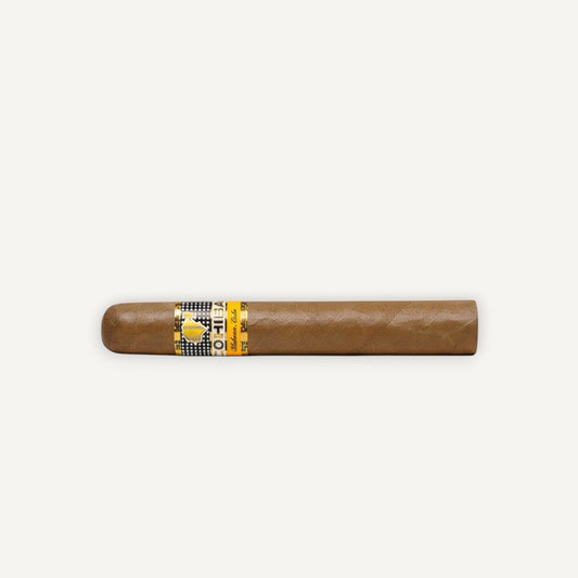 Arcadia Cigars Cohiba Siglo VI cigar with a golden band and brown wrapper. Medium to full strength.