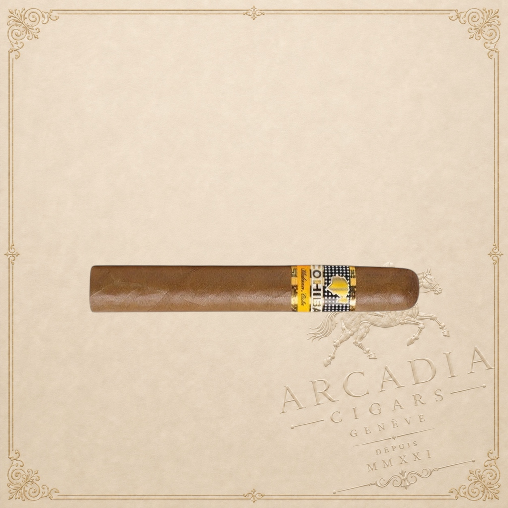 Arcadia Cigars Cohiba Siglo VI cigar with a golden band and brown wrapper. Medium to full strength.