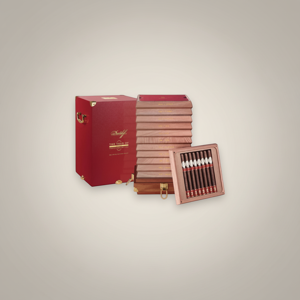 Arcadia Cigars Davidoff The Year of the Collector's Edition red cabinet with 96 cigars in wooden trays, limited edition.