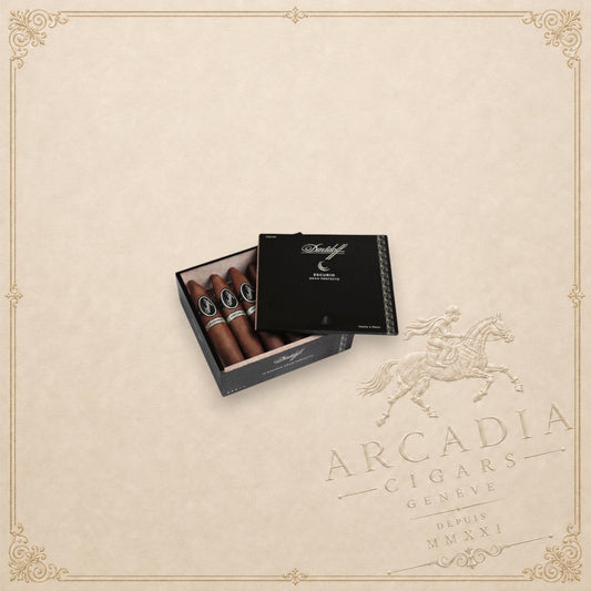 Arcadia Cigars Davidoff Escurio Gran Perfecto 2022 vintage cigars in a black presentation box