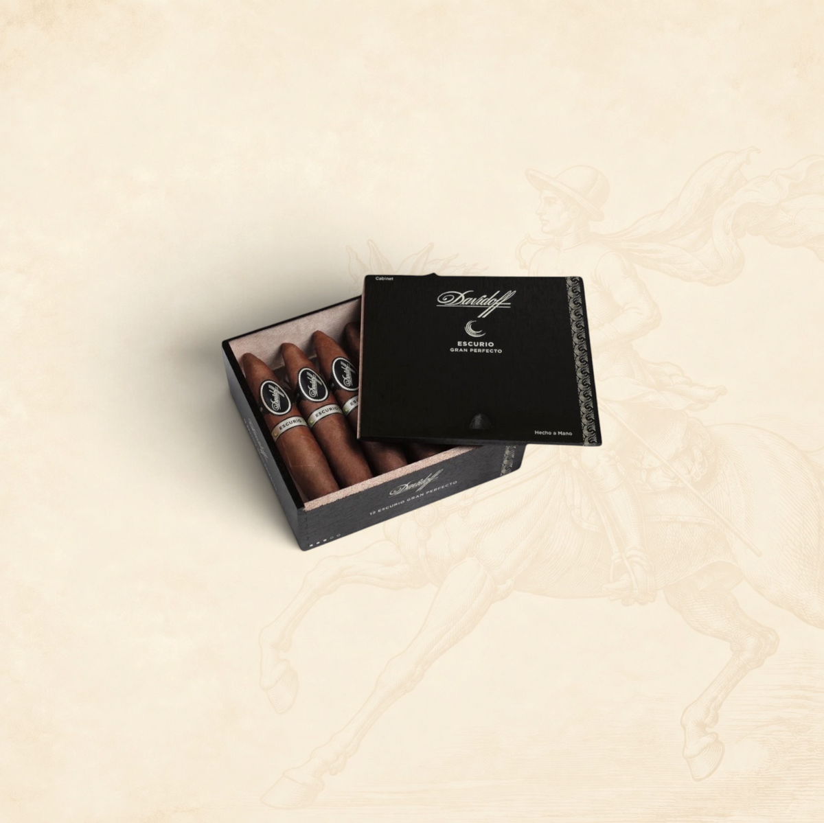 Arcadia Cigars Davidoff Escurio Gran Perfecto 2022 vintage cigars in a black presentation box