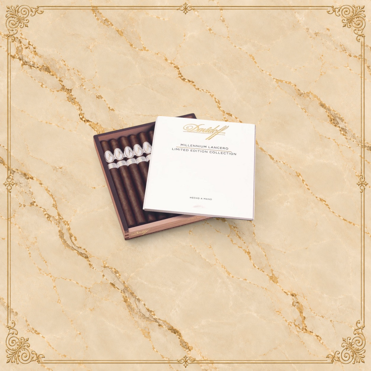 Arcadia Cigars Davidoff Millennium Lancero Limited Edition 2023 cigars in a white branded wooden presentation box