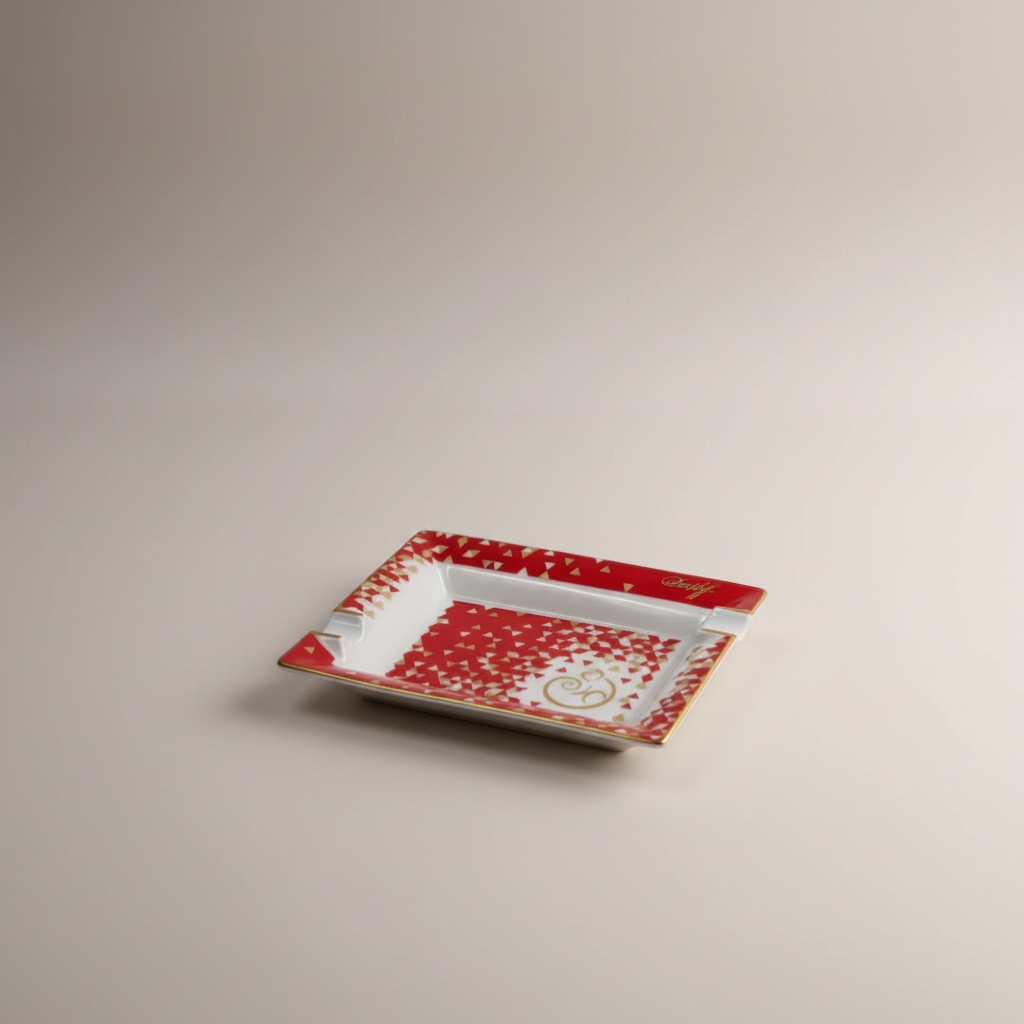 Arcadia Cigars Davidoff Year of Monkey ashtray, white Limoges porcelain with red and gold accents, 2 cigar rests.
