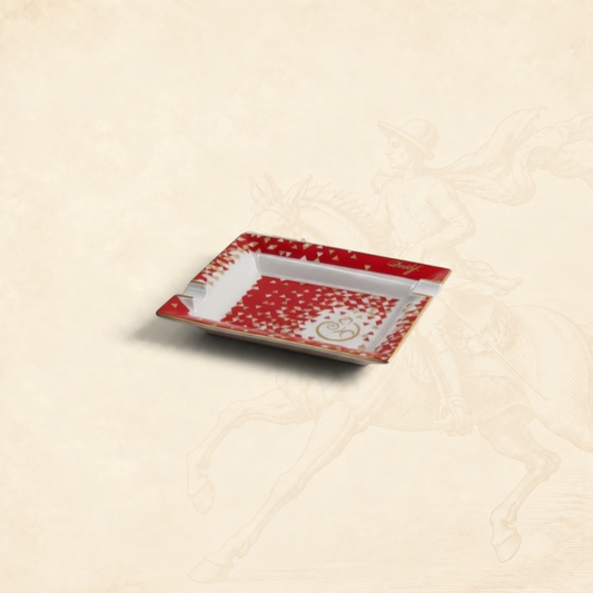 Arcadia Cigars Davidoff Year of Monkey ashtray, white Limoges porcelain with red and gold accents, 2 cigar rests.