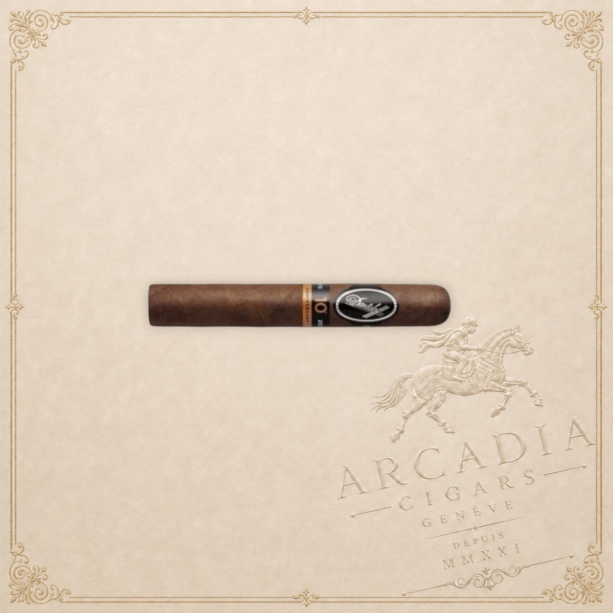 Arcadia Cigars Davidoff Nicaragua 10th Anniversary Limited Edition 2023 Gran Toro cigar with black and gold bands