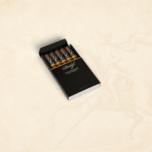 Arcadia Cigars Davidoff Puro Dominicano Short Robusto cigars in a black presentation box with gold branding.