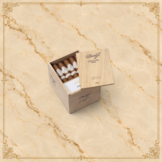 Arcadia Cigars Davidoff Signature 6000 Vintage 2023 premium cigars in a wooden box with elegant branding