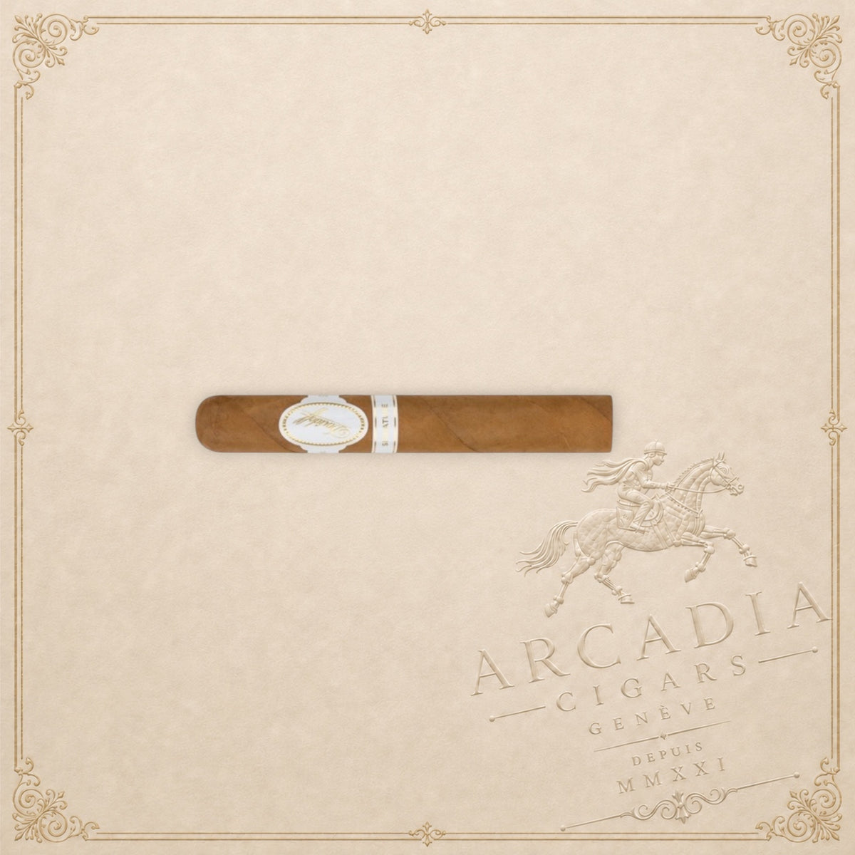 Arcadia Cigars Davidoff Signature Toro Vintage 2023 premium cigar with white label on a textured world map background