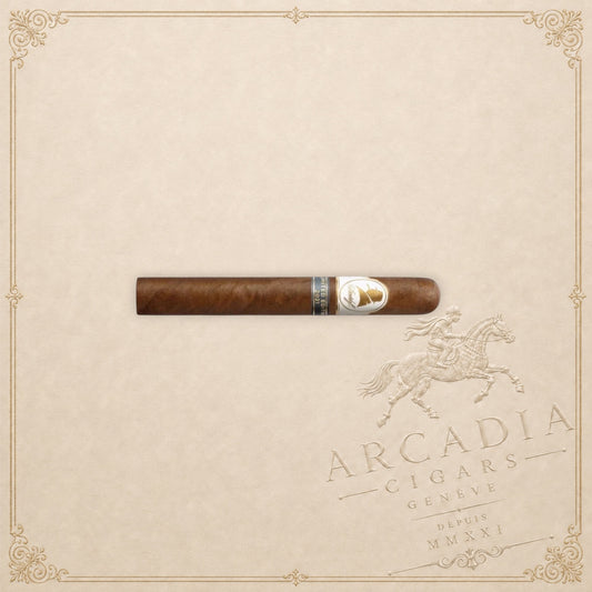 Arcadia Cigars Davidoff Winston Churchill Toro Limited Edition 2021 cigar with a dark brown wrapper on a beige background