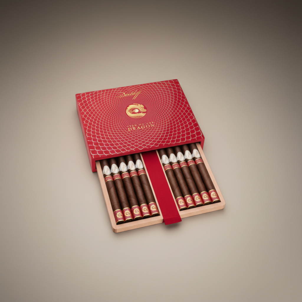 Arcadia Cigars Davidoff Year of the Dragon Limited Edition 2024 Gran Toro cigars in a red lacquered box.