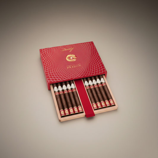 Arcadia Cigars Davidoff Year of the Dragon Limited Edition 2024 Gran Toro cigars in a red lacquered box.