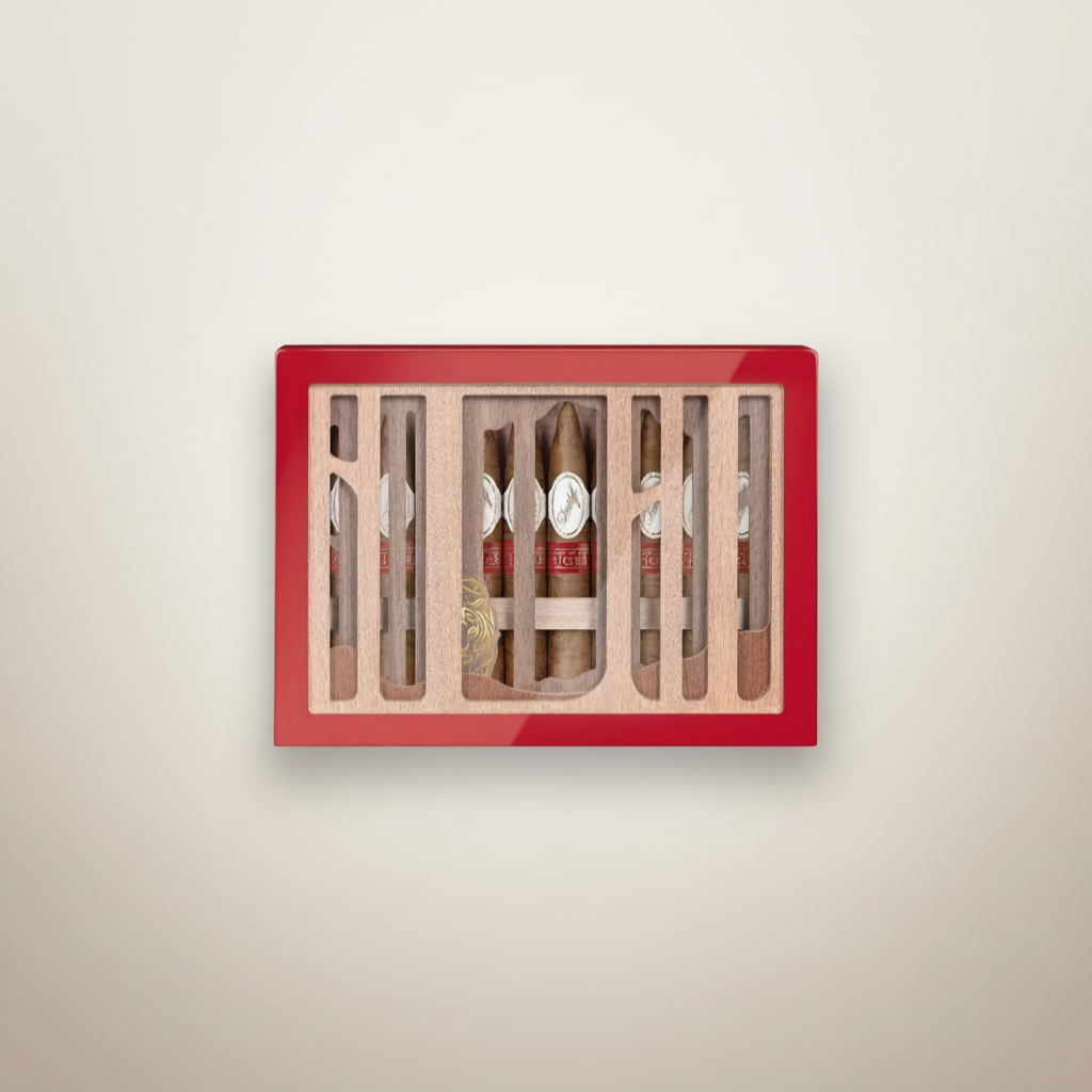 Arcadia Cigars Davidoff Year of the Tiger 2022 limited edition Toro cigars in a red & gold box. Ecuadorian wrapper with tiger stripes.