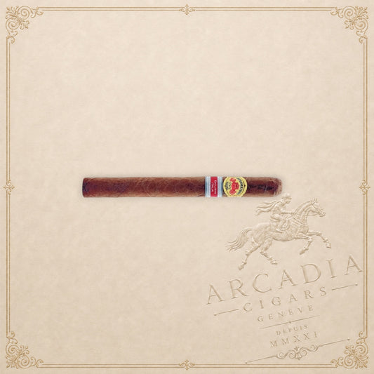 Arcadia Cigars Diplomaticos Legendarios Italia 2023 cigar with detailed bands on a textured cream background