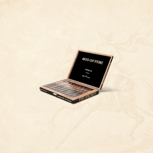 Arcadia Cigars God of Fire Serie B Robusto cigar box featuring premium handcrafted cigars in a limited edition set