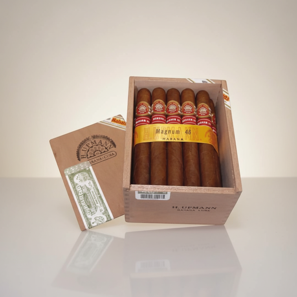 Arcadia Cigars H. Upmann Magnum 46 box of 5 Cuban cigars, Corona Gorda size, medium-bodied with cedar and coffee notes.
