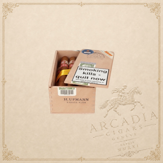 Arcadia Cigars H. Upmann Magnum 50 box of 25 Cuban cigars. Medium-bodied with cedar and cocoa notes.