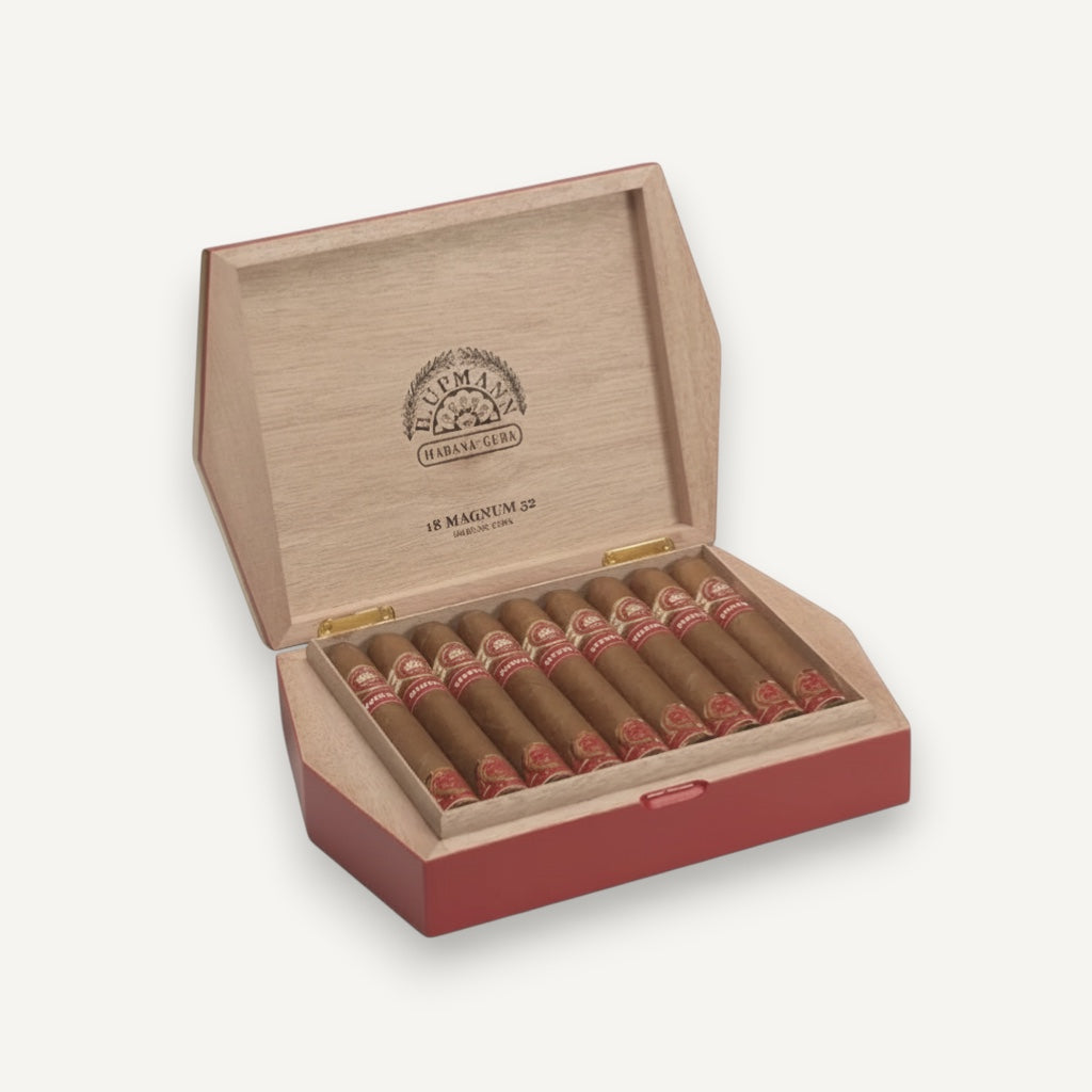 Arcadia Cigars H. Upmann Magnum 52 Year of the Tiger 2022 Limited Edition box of 18 cigars. Medium-bodied, aromatic, cedar, coffee, spice notes.