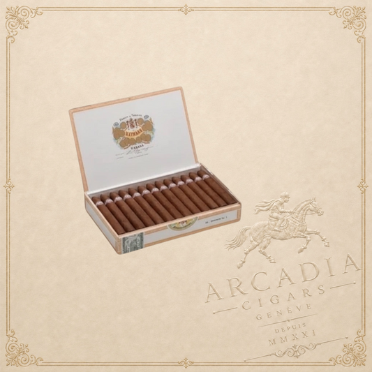 Arcadia Cigars H. Upmann No. 2 box of 25 Cuban torpedo cigars. Medium strength, Pirámides format.