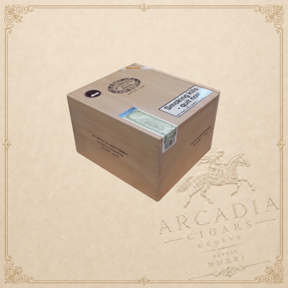 Arcadia Cigars Hoyo de Monterrey Double Coronas wooden cigar box with Cuban branding and health warning.