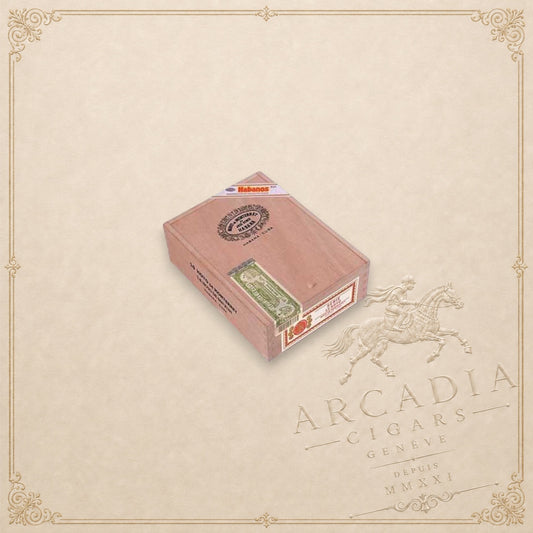 Arcadia Cigars Hoyo de Monterrey San Juan cigar box on a dark green marble background