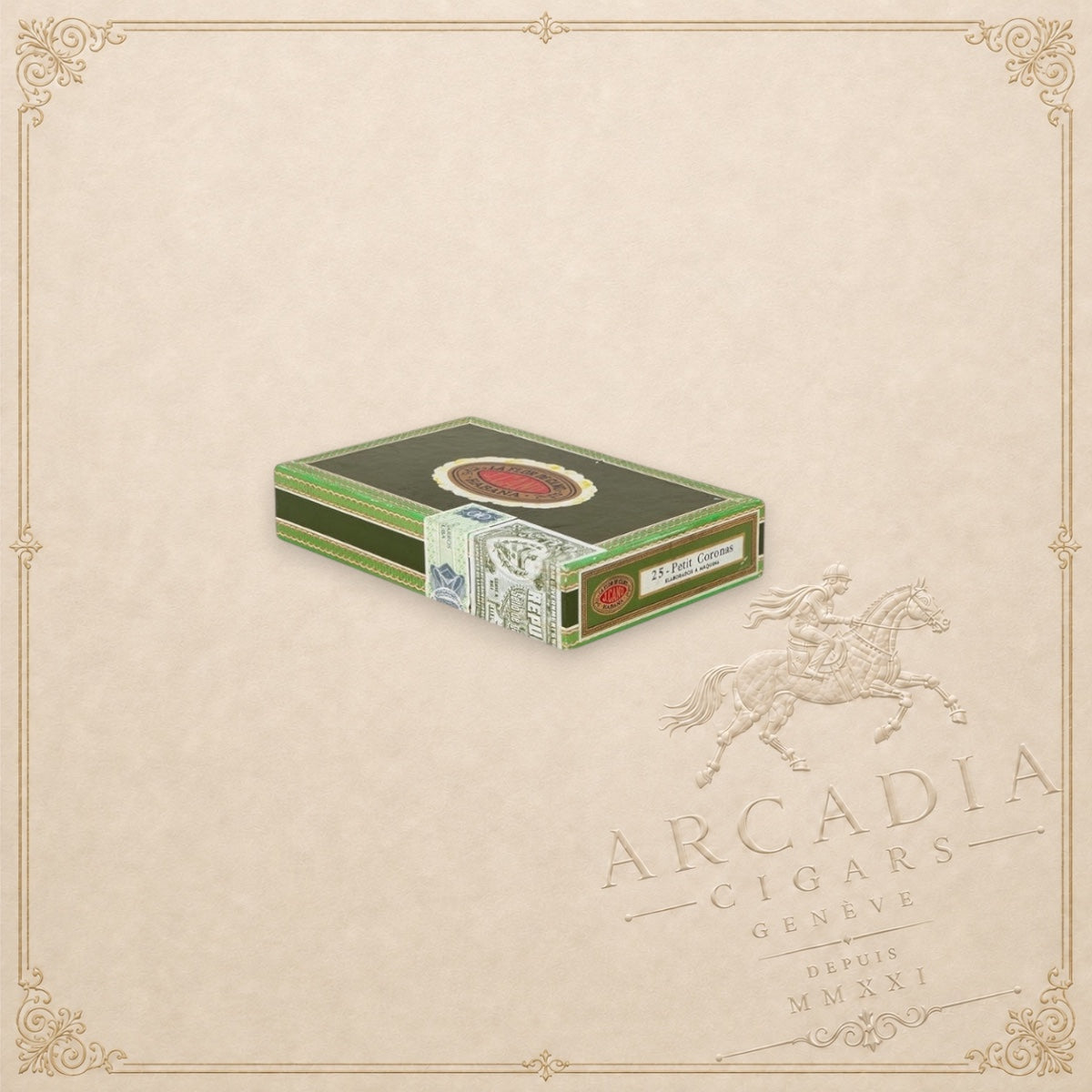 Arcadia Cigars vintage La Flor de Cano Petit Coronas cigar box from the 1960s with authentic Cuban tax seal