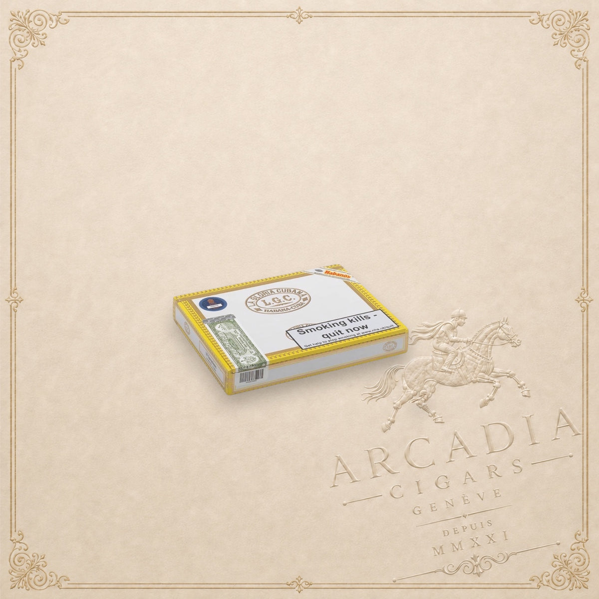 Arcadia Cigars La Gloria Cubana Turquinos 2018 cigar box featuring classic branding and UK health warning label