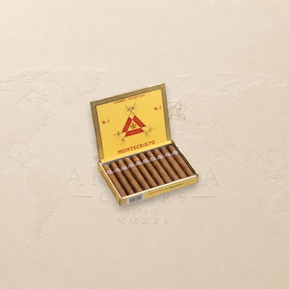 Arcadia Cigars Montecristo No. 5 box of 10 Cuban cigars, Perla format, 4" length, medium strength.